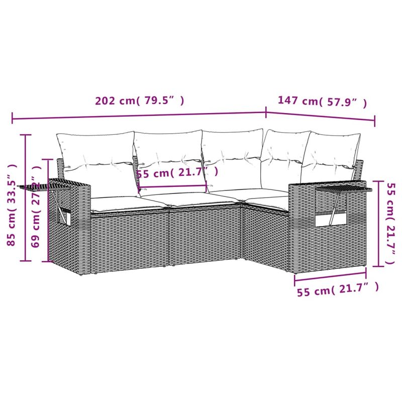 Casa si Gradina - Gradina si terasa - Mobilier exterior - Seturi mobila gradina - Set mobilier de gradina cu perne, 4 piese, negru, poliratan - Infinity.ro