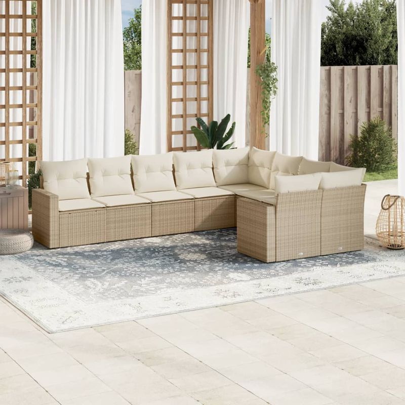 Casa si Gradina - Gradina si terasa - Mobilier exterior - Canapele si fotolii gradina - Set canapele de gradina, 9 piese, cu perne, bej, poliratan - Infinity.ro