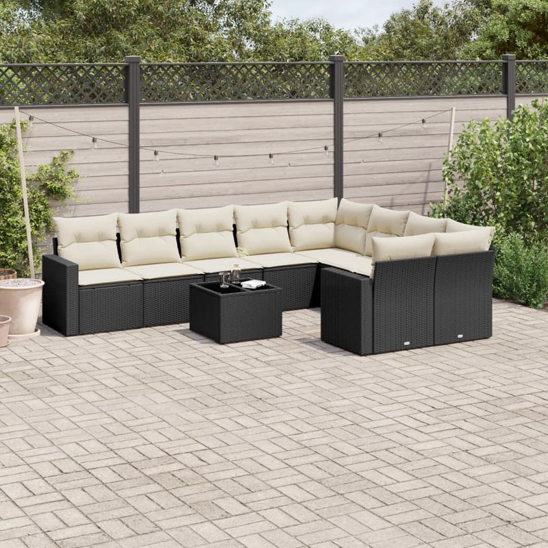 Casa si Gradina - Gradina si terasa - Mobilier exterior - Seturi mobila gradina - Set canapele de gradina cu perne, 10 piese, negru, poliratan - Infinity.ro