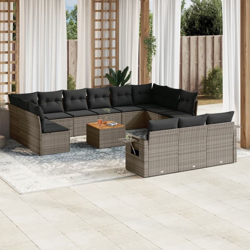 Casa si Gradina - Gradina si terasa - Mobilier exterior - Canapele si fotolii gradina - Set mobilier de gradina cu perne, 14 piese, gri, poliratan - Infinity.ro