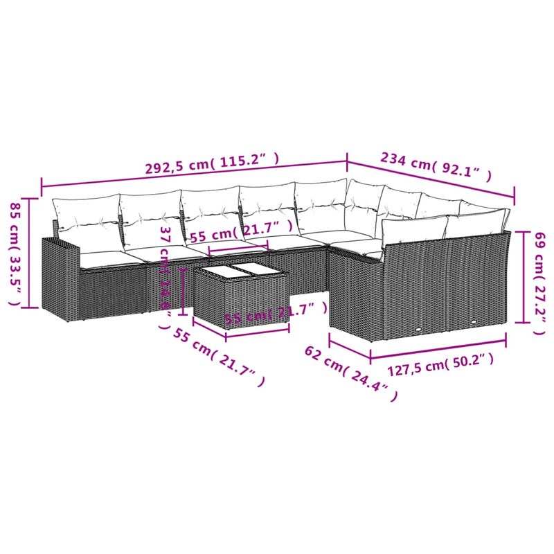Casa si Gradina - Gradina si terasa - Mobilier exterior - Seturi mobila gradina - Set canapele de gradina cu perne, 10 piese, negru, poliratan - Infinity.ro