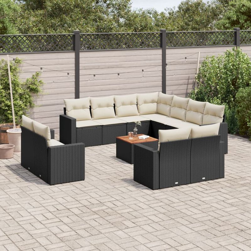 Casa si Gradina - Gradina si terasa - Mobilier exterior - Canapele si fotolii gradina - Set canapele de gradina, 12 piese, cu perne, negru, poliratan - Infinity.ro