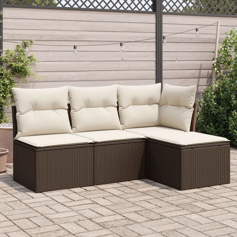 Casa si Gradina - Gradina si terasa - Mobilier exterior - Seturi mobila gradina - Set canapele de gradina, 4 piese, cu perne, maro poliratan maro - Infinity.ro