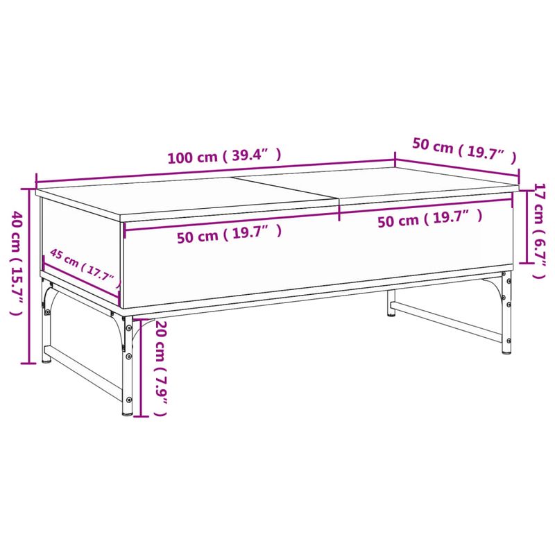 Casa si Gradina - Mobilier - Mese si birouri - Masute de cafea - Masuta de cafea, gri sonoma, 100x50x40 cm, lemn prelucrat/metal - Infinity.ro