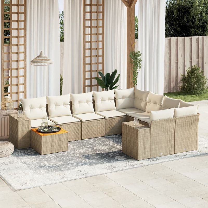 Casa si Gradina - Gradina si terasa - Mobilier exterior - Seturi mobila gradina - Set canapele de gradina cu perne, 10 piese, bej, poliratan - Infinity.ro