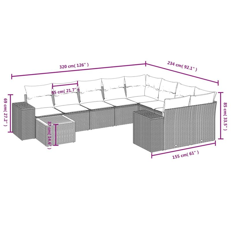 Casa si Gradina - Gradina si terasa - Mobilier exterior - Seturi mobila gradina - Set canapele de gradina cu perne, 10 piese, bej, poliratan - Infinity.ro