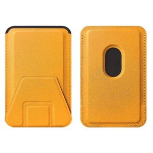 Suport telefon pliabil 2 in 1 Galben, magnetic, multifunctional, pentru Iphone, port carduri, din piele PU, 5,5x8,5 cm