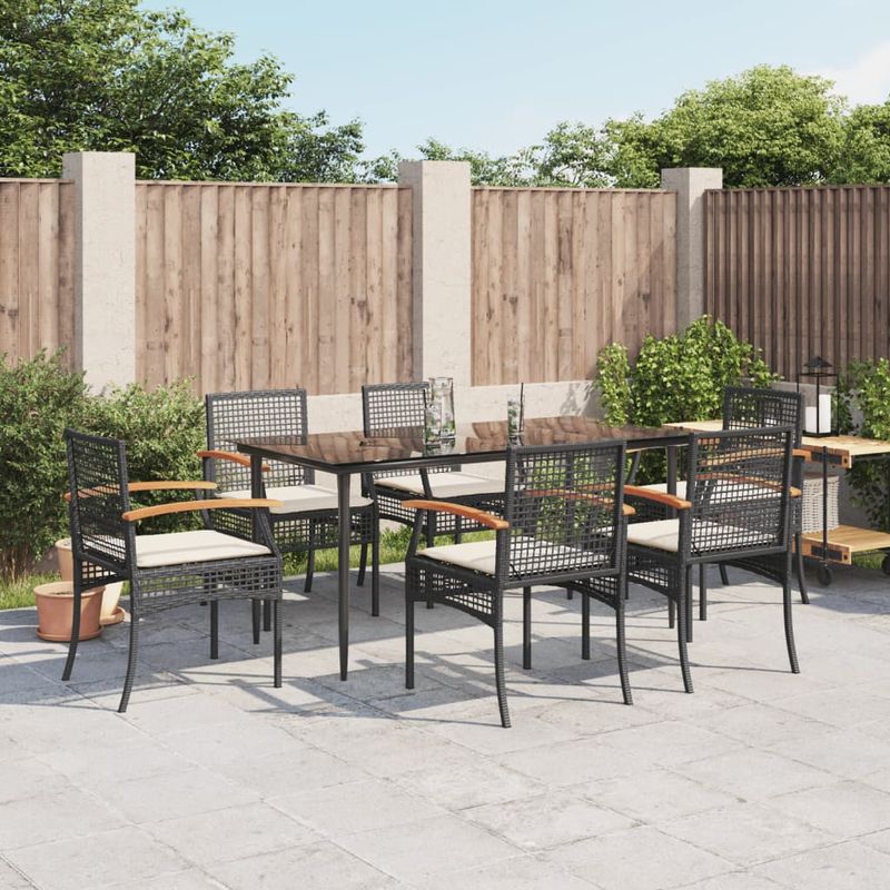 Casa si Gradina - Gradina si terasa - Mobilier exterior - Seturi mobila gradina - Set mobilier de gradina cu perne, 7 piese, negru, poliratan - Infinity.ro