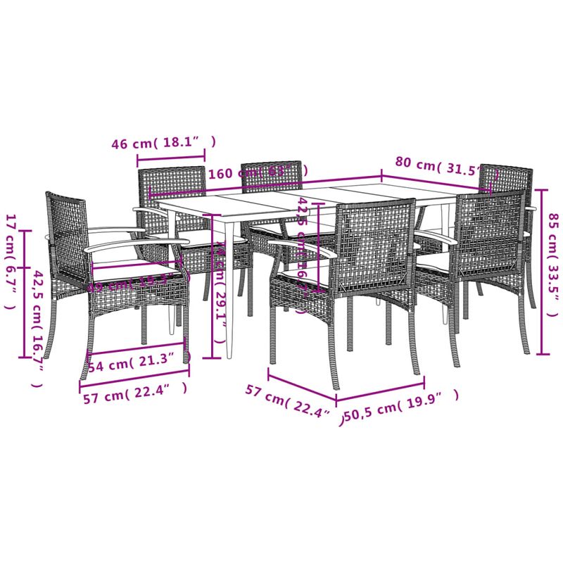 Casa si Gradina - Gradina si terasa - Mobilier exterior - Seturi mobila gradina - Set mobilier de gradina cu perne, 7 piese, negru, poliratan - Infinity.ro