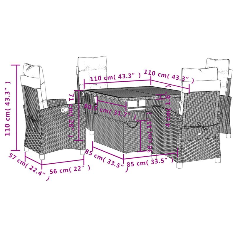 Casa si Gradina - Gradina si terasa - Mobilier exterior - Seturi mobila gradina - Set mobilier de gradina cu perne, 5 piese, negru, poliratan - Infinity.ro