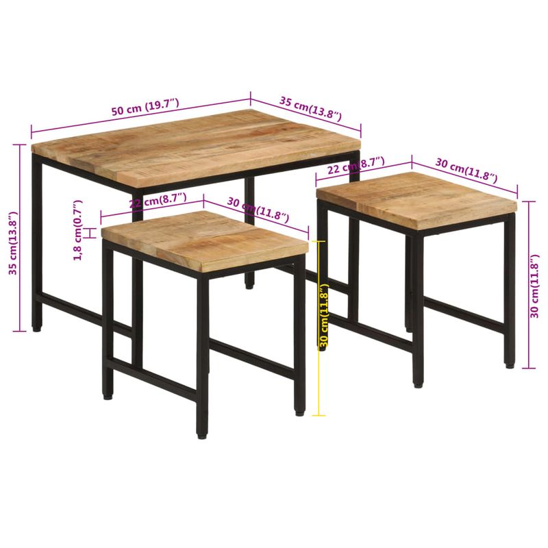 Casa si Gradina - Mobilier - Mese si birouri - Masute de cafea - Masute de cafea suprapuse, 3 buc., lemn masiv mango brut/fier - Infinity.ro