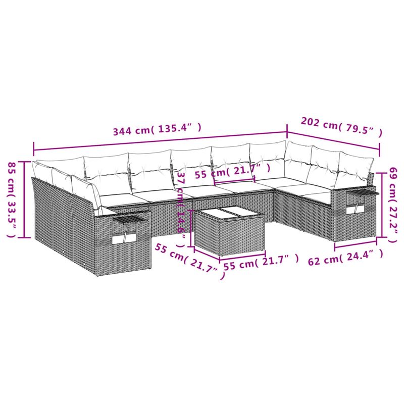 Casa si Gradina - Gradina si terasa - Mobilier exterior - Seturi mobila gradina - Set canapele de gradina cu perne, 11 piese, bej, poliratan - Infinity.ro