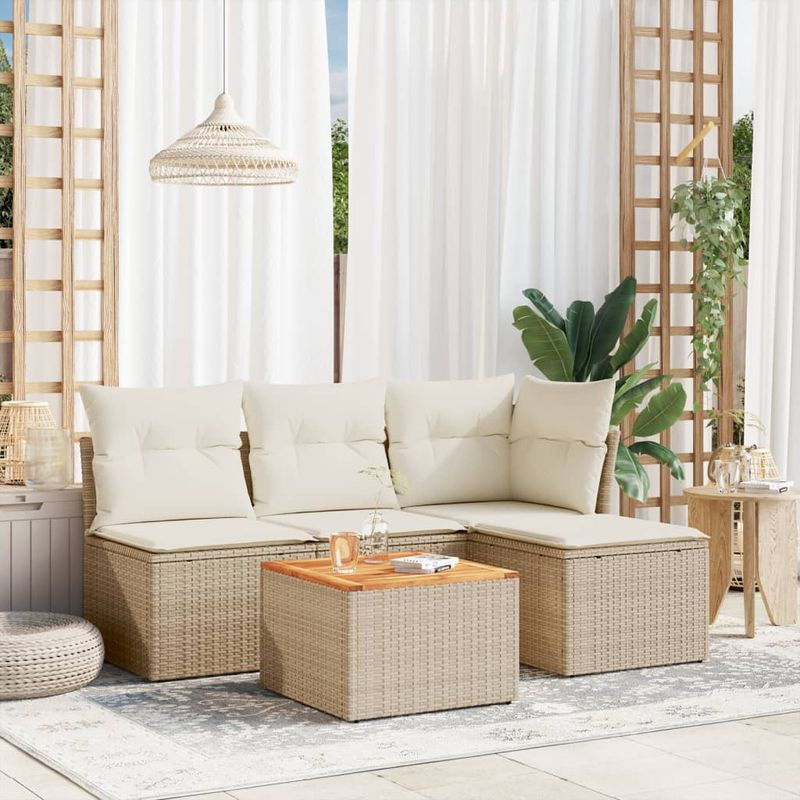 Casa si Gradina - Gradina si terasa - Mobilier exterior - Seturi mobila gradina - Set canapele de gradina cu perne, 5 piese, bej, poliratan - Infinity.ro