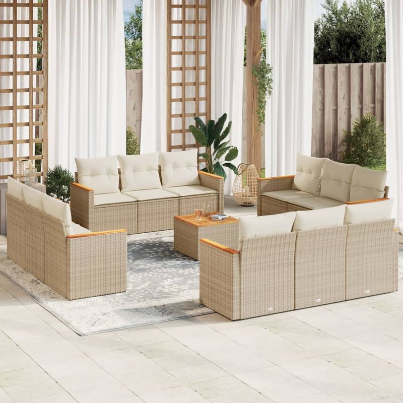 Casa si Gradina - Gradina si terasa - Mobilier exterior - Seturi mobila gradina - Set canapele de gradina, 13 piese, cu perne, bej, poliratan - Infinity.ro