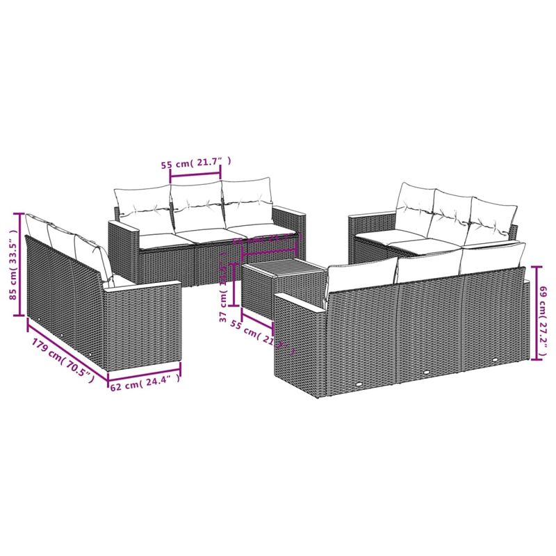 Casa si Gradina - Gradina si terasa - Mobilier exterior - Seturi mobila gradina - Set canapele de gradina, 13 piese, cu perne, bej, poliratan - Infinity.ro