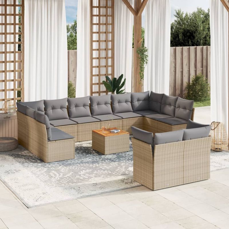 Casa si Gradina - Gradina si terasa - Mobilier exterior - Seturi mobila gradina - Set canapele de gradina, 13 piese, cu perne, bej, poliratan - Infinity.ro