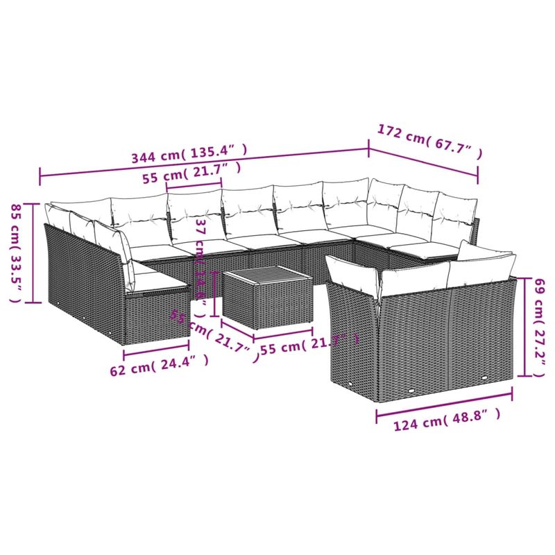 Casa si Gradina - Gradina si terasa - Mobilier exterior - Seturi mobila gradina - Set canapele de gradina, 13 piese, cu perne, bej, poliratan - Infinity.ro