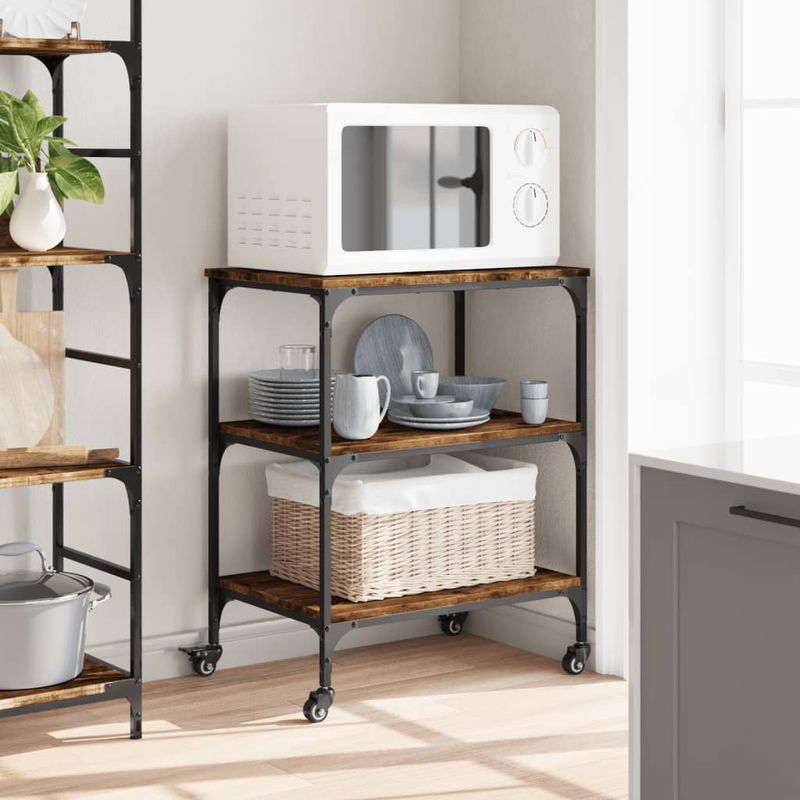 Casa si Gradina - Bucatarie si vesela - Ustensile bucatarie - Cosuri servire - Carucior de bucatarie stejar fumuriu 60x41x76 cm lemn prelucrat - Infinity.ro