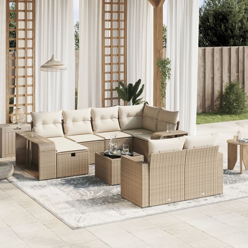 Casa si Gradina - Gradina si terasa - Mobilier exterior - Seturi mobila gradina - Set canapele de gradina cu perne, 11 piese, bej, poliratan - Infinity.ro
