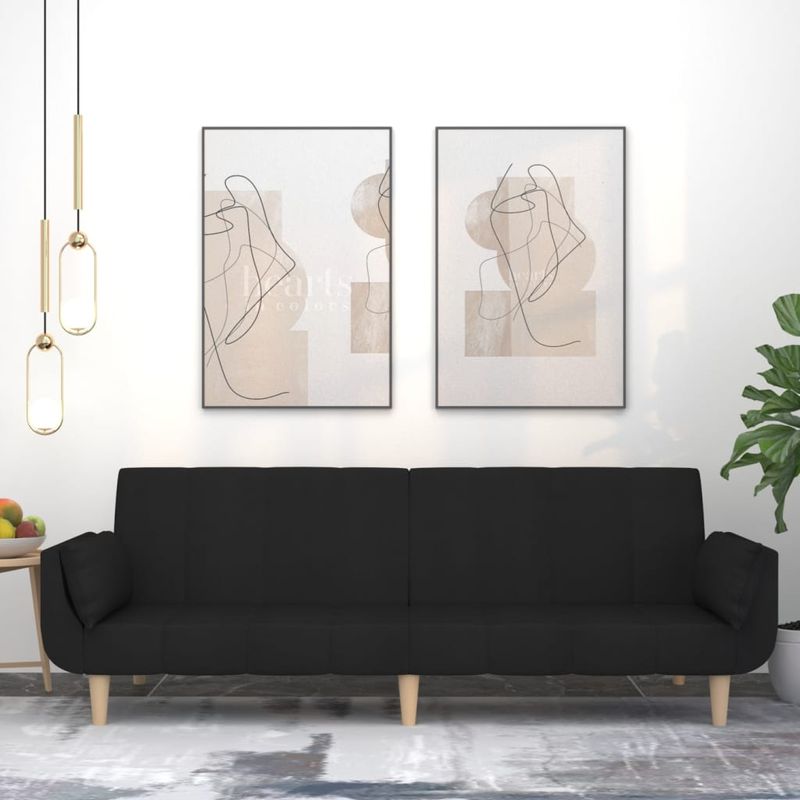 Casa si Gradina - Mobilier - Canapele si coltare - Canapele - Canapea extensibila cu 2 locuri, 2 perne, negru, textil - Infinity.ro