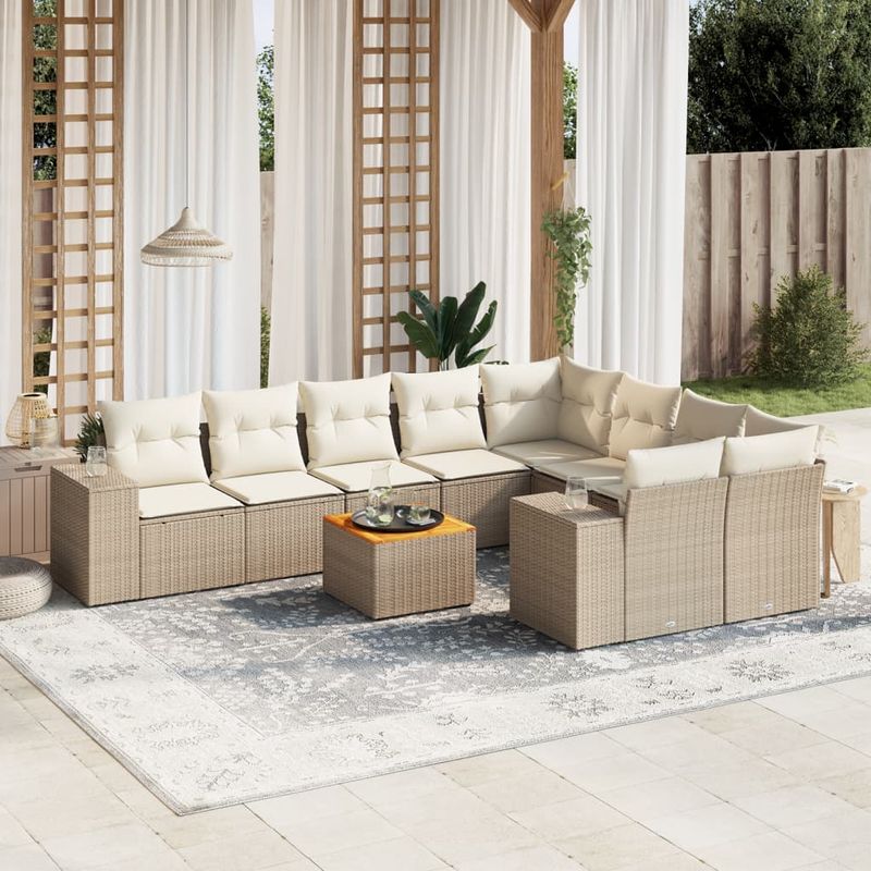 Casa si Gradina - Gradina si terasa - Mobilier exterior - Seturi mobila gradina - Set canapele de gradina cu perne, 10 piese, bej, poliratan - Infinity.ro