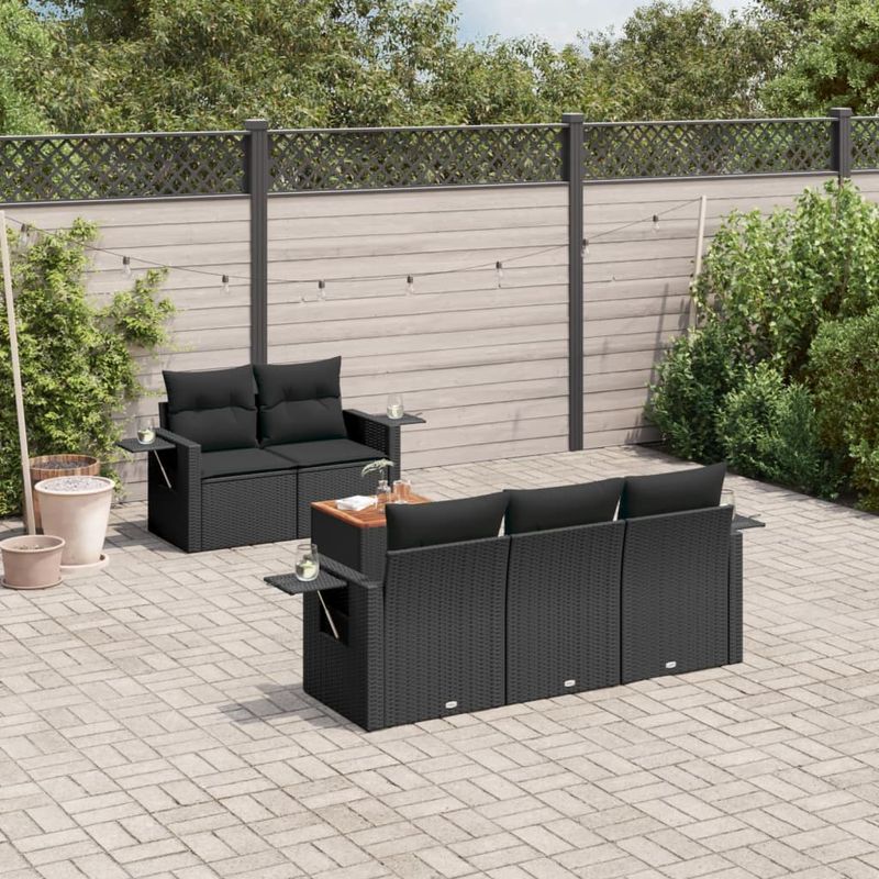 Casa si Gradina - Gradina si terasa - Mobilier exterior - Canapele si fotolii gradina - Set mobilier de gradina cu perne, 6 piese, negru, poliratan - Infinity.ro