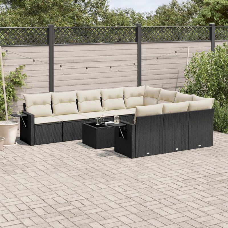 Casa si Gradina - Gradina si terasa - Mobilier exterior - Seturi mobila gradina - Set canapele de gradina cu perne, 11 piese, negru, poliratan - Infinity.ro