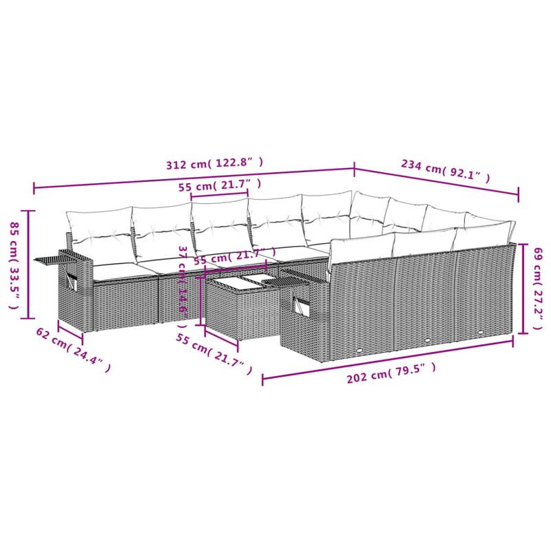 Casa si Gradina - Gradina si terasa - Mobilier exterior - Seturi mobila gradina - Set canapele de gradina cu perne, 11 piese, negru, poliratan - Infinity.ro