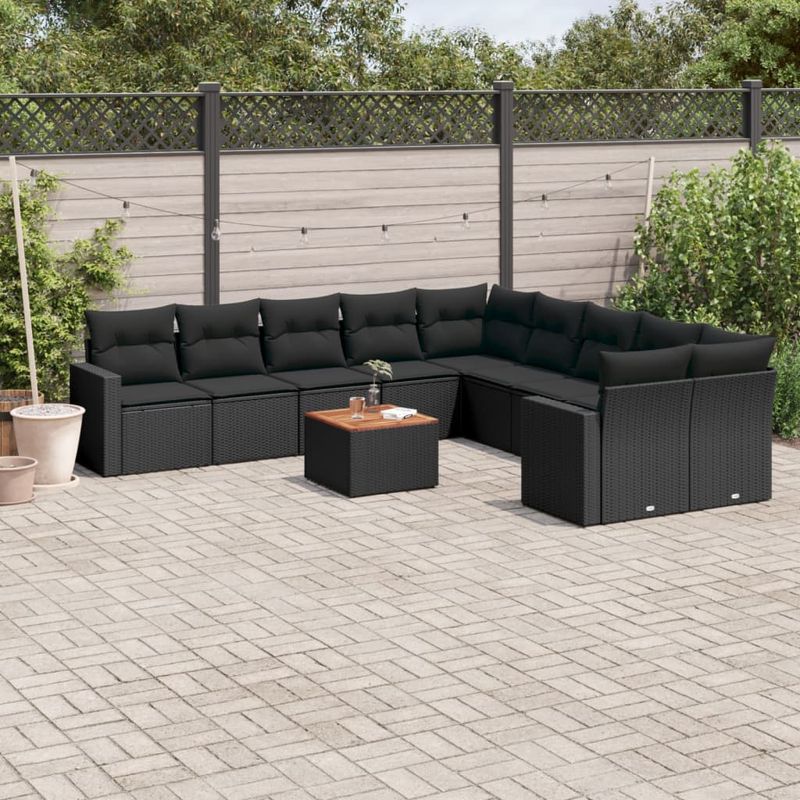 Casa si Gradina - Gradina si terasa - Mobilier exterior - Seturi mobila gradina - Set canapele de gradina cu perne, 11 piese, negru, poliratan - Infinity.ro