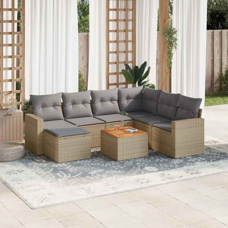 Casa si Gradina - Gradina si terasa - Mobilier exterior - Seturi mobila gradina - Set canapele de gradina, 8 piese, cu perne, bej, poliratan - Infinity.ro