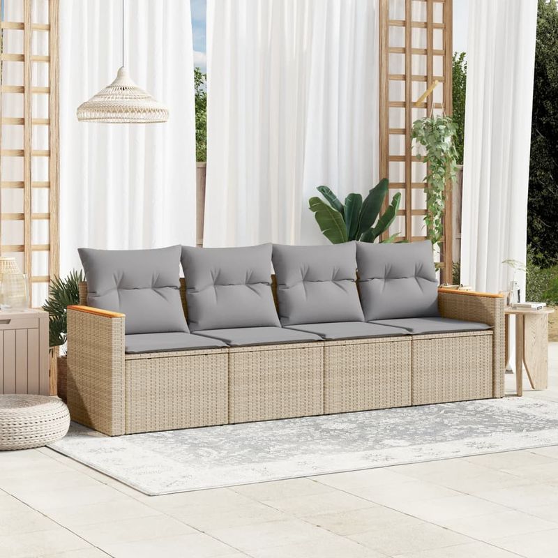 Casa si Gradina - Gradina si terasa - Mobilier exterior - Seturi mobila gradina - Set canapele de gradina, 4 piese, cu perne, mix bej, poliratan - Infinity.ro
