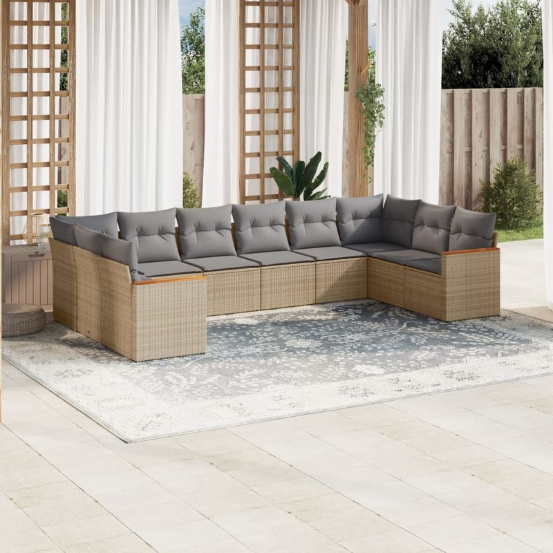 Casa si Gradina - Gradina si terasa - Mobilier exterior - Seturi mobila gradina - Set canapele de gradina, 10 piese, cu perne, bej, poliratan - Infinity.ro