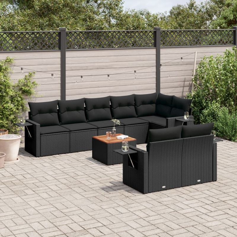Casa si Gradina - Gradina si terasa - Mobilier exterior - Seturi mobila gradina - Set mobilier de gradina cu perne, 9 piese, negru, poliratan - Infinity.ro