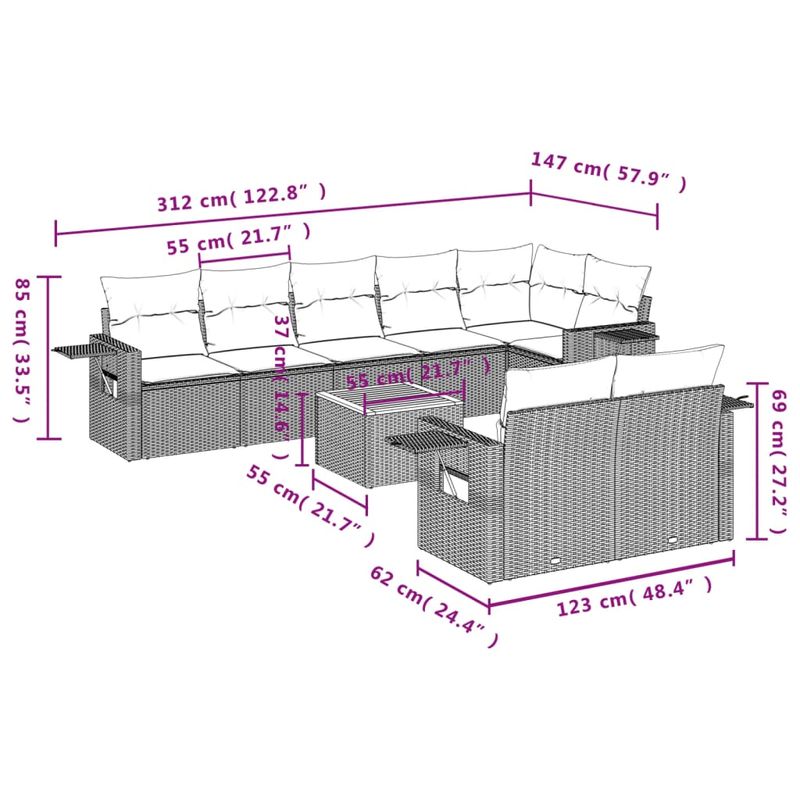 Casa si Gradina - Gradina si terasa - Mobilier exterior - Seturi mobila gradina - Set mobilier de gradina cu perne, 9 piese, negru, poliratan - Infinity.ro