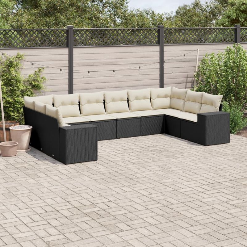 Casa si Gradina - Gradina si terasa - Mobilier exterior - Seturi mobila gradina - Set canapele de gradina cu perne, 10 piese, negru, poliratan - Infinity.ro