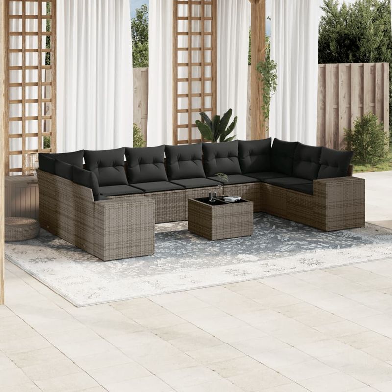 Casa si Gradina - Gradina si terasa - Mobilier exterior - Seturi mobila gradina - Set canapele de gradina cu perne, 11 piese, gri, poliratan - Infinity.ro