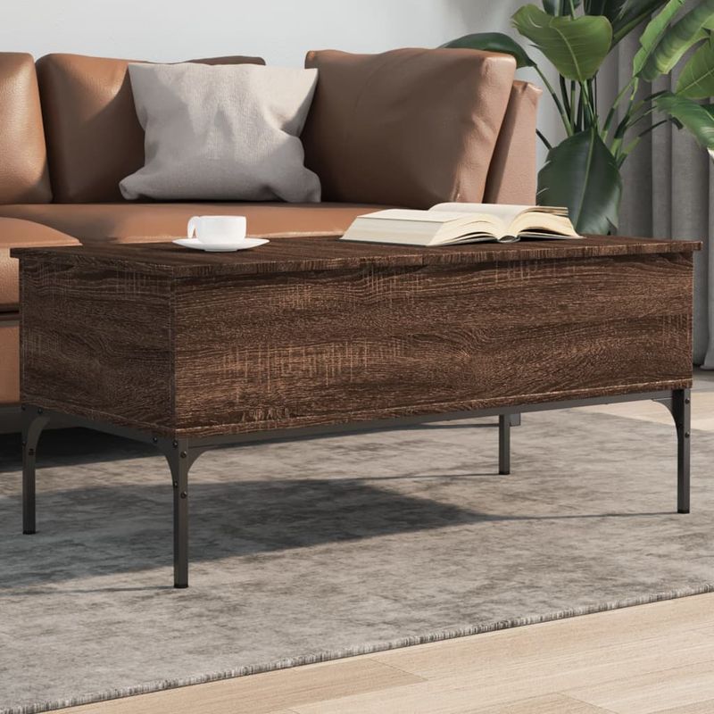 Casa si Gradina - Mobilier - Mese si birouri - Masute de cafea - Masuta cafea, stejar maro, 100x50x45 cm, lemn prelucrat/metal - Infinity.ro