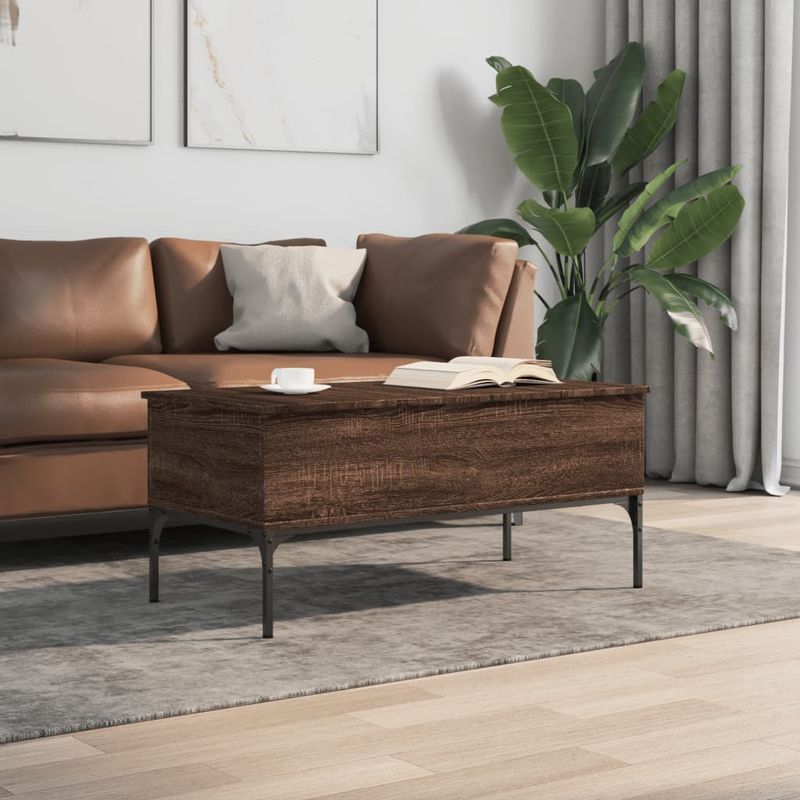 Casa si Gradina - Mobilier - Mese si birouri - Masute de cafea - Masuta cafea, stejar maro, 100x50x45 cm, lemn prelucrat/metal - Infinity.ro