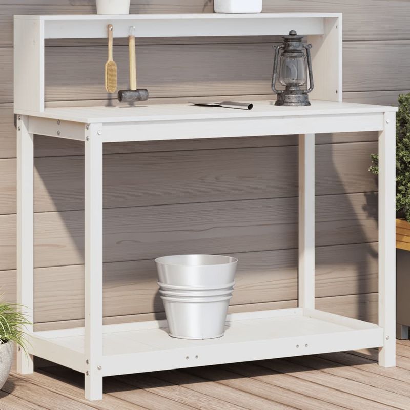 Casa si Gradina - Gradinarit si plante - Plante si ghivece - Ghivece si suporturi - Masa de plantare cu rafturi alb 108x50x109,5 cm lemn masiv pin - Infinity.ro
