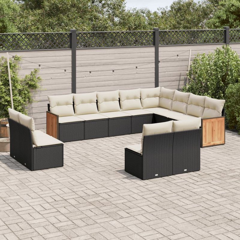 Casa si Gradina - Gradina si terasa - Mobilier exterior - Seturi mobila gradina - Set canapele de gradina, 12 piese, cu perne, negru, poliratan - Infinity.ro