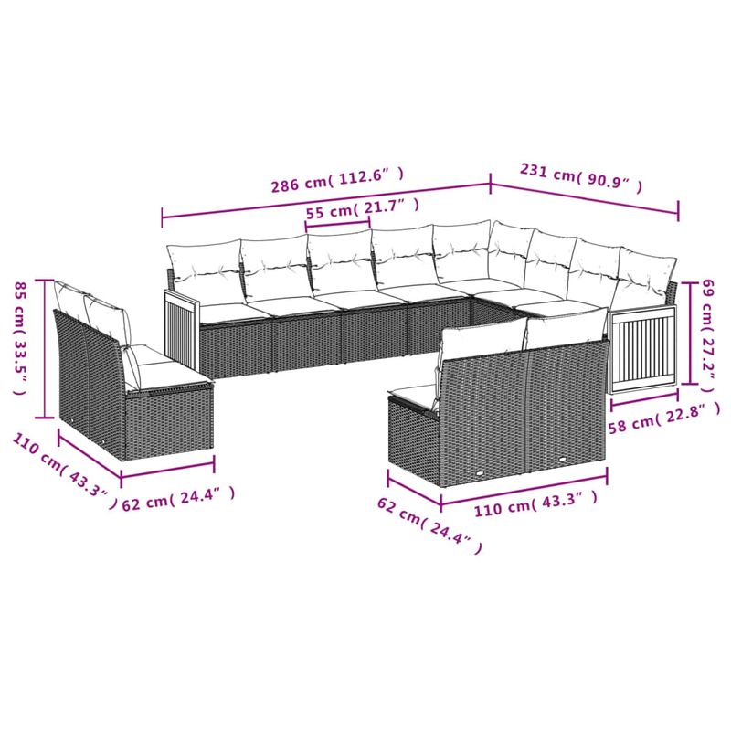 Casa si Gradina - Gradina si terasa - Mobilier exterior - Seturi mobila gradina - Set canapele de gradina, 12 piese, cu perne, negru, poliratan - Infinity.ro