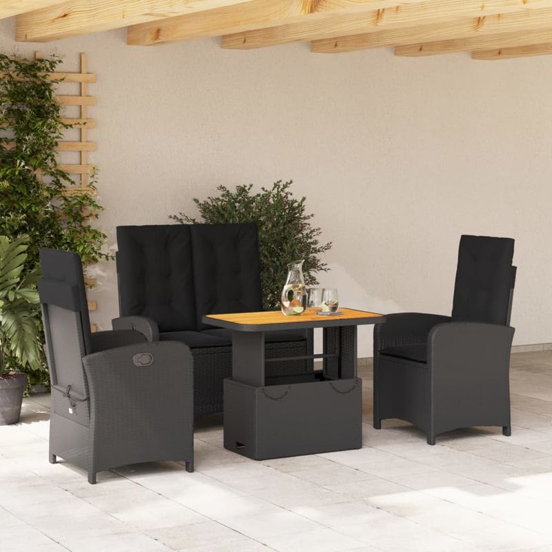 Casa si Gradina - Gradina si terasa - Mobilier exterior - Seturi mobila gradina - Set mobilier de gradina cu perne, 4 piese, negru, poliratan - Infinity.ro