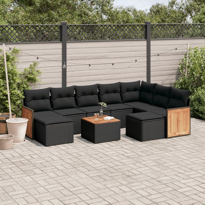 Casa si Gradina - Gradina si terasa - Mobilier exterior - Seturi mobila gradina - Set canapele de gradina cu perne, 10 piese, negru, poliratan - Infinity.ro