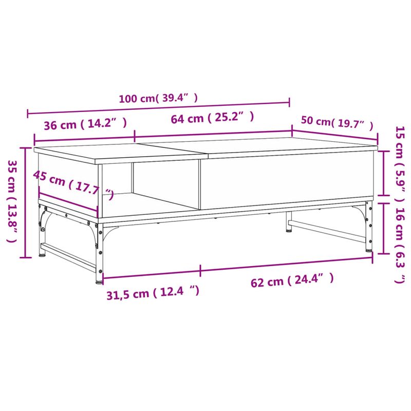 Casa si Gradina - Mobilier - Mese si birouri - Masute de cafea - Masuta de cafea stejar fumuriu 100x50x35cm lemn prelucrat/metal - Infinity.ro