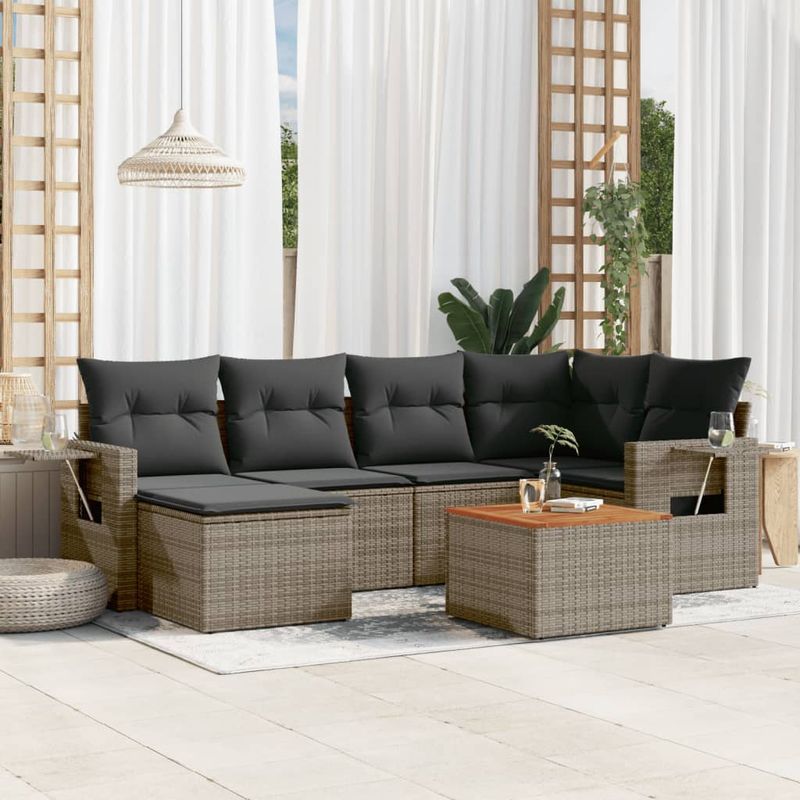 Casa si Gradina - Gradina si terasa - Mobilier exterior - Seturi mobila gradina - Set canapele de gradina, 7 piese, cu perne, gri, poliratan - Infinity.ro