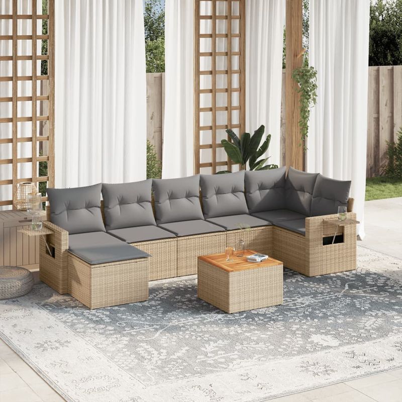 Casa si Gradina - Gradina si terasa - Mobilier exterior - Canapele si fotolii gradina - Set canapele de gradina, 8 piese, cu perne, bej, poliratan - Infinity.ro