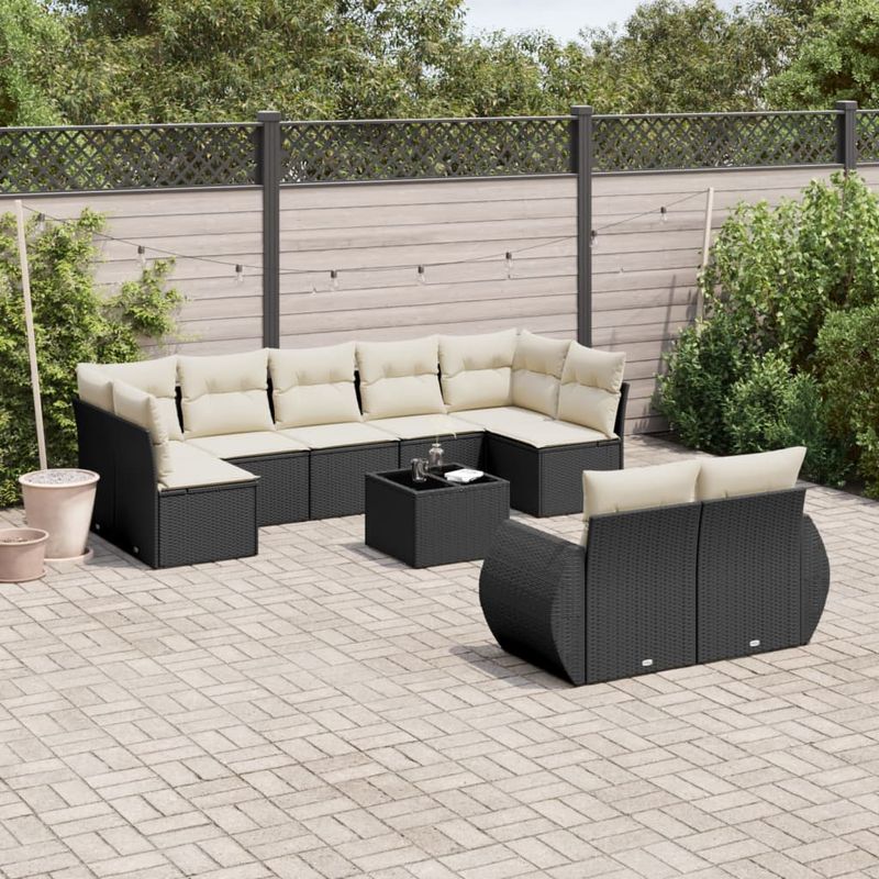 Casa si Gradina - Gradina si terasa - Mobilier exterior - Canapele si fotolii gradina - Set canapele de gradina cu perne, 10 piese, negru, poliratan - Infinity.ro