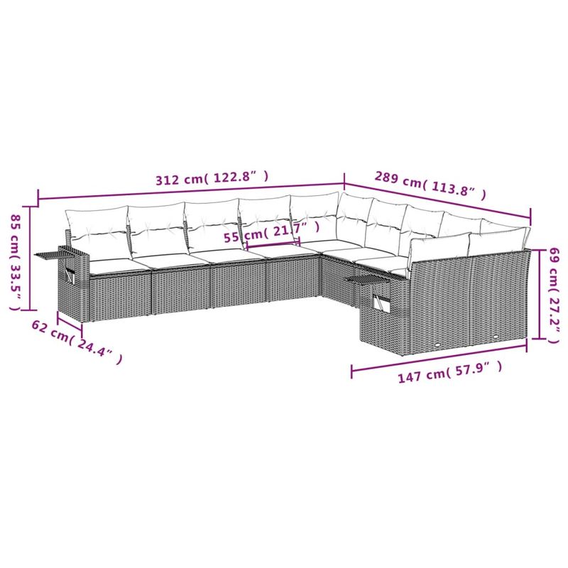 Casa si Gradina - Gradina si terasa - Mobilier exterior - Seturi mobila gradina - Set canapele de gradina cu perne, 10 piese, negru, poliratan - Infinity.ro