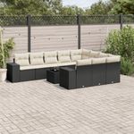 Casa si Gradina - Gradina si terasa - Mobilier exterior - Seturi mobila gradina - Set canapele de gradina cu perne, 11 piese, negru, poliratan - Infinity.ro