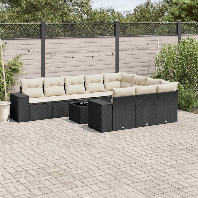Casa si Gradina - Gradina si terasa - Mobilier exterior - Seturi mobila gradina - Set canapele de gradina cu perne, 11 piese, negru, poliratan - Infinity.ro